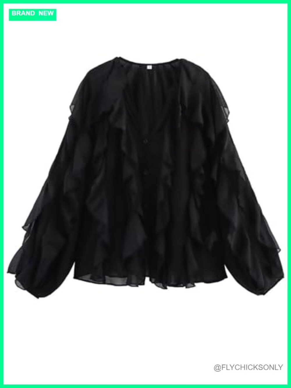 Chiffon Ruffled V-Neck Button-Down Blouse